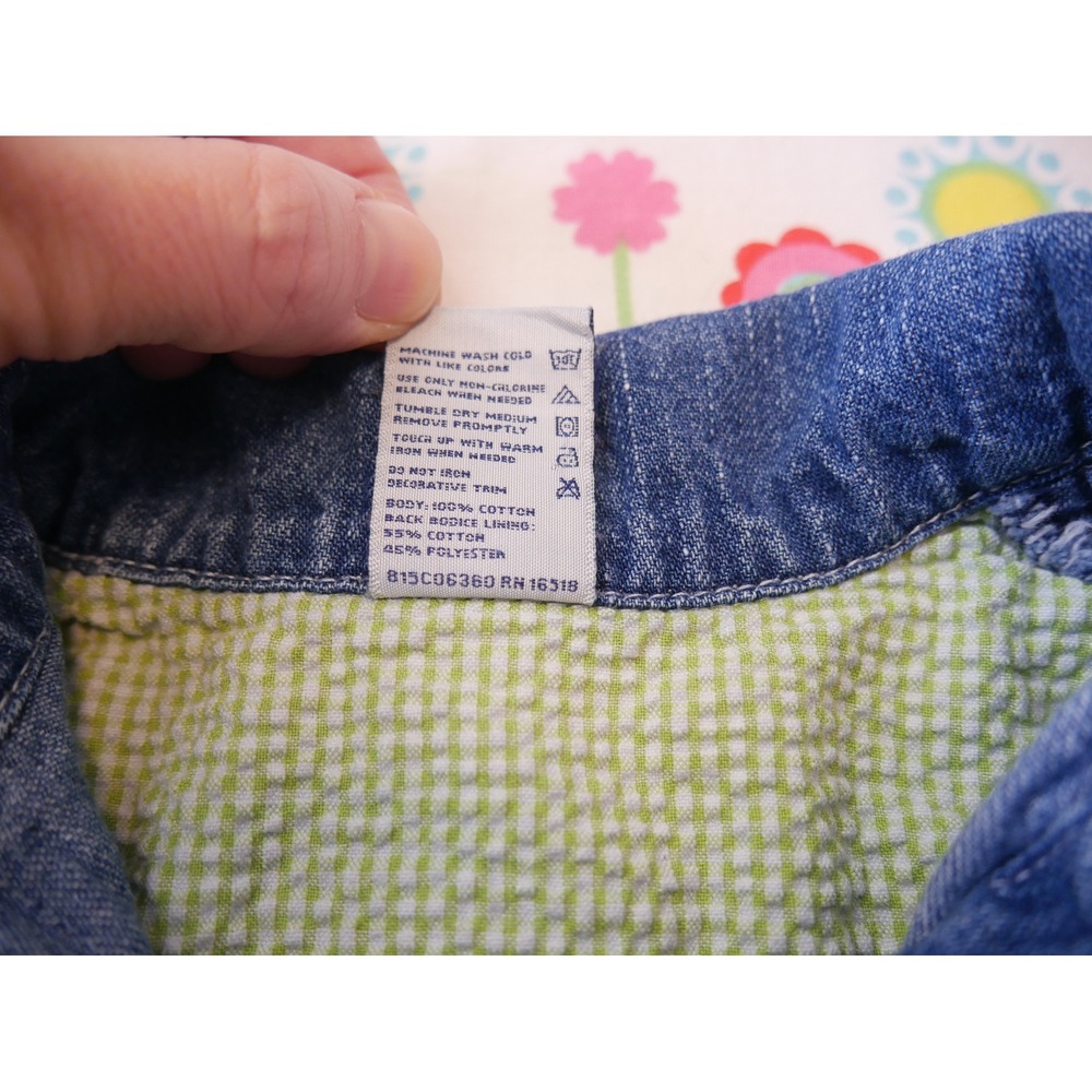 Vintage OshKosh Bgosh Girls 2T Blue Denim Floral Embroidered Ruffle Dress - Picture 3 of 7